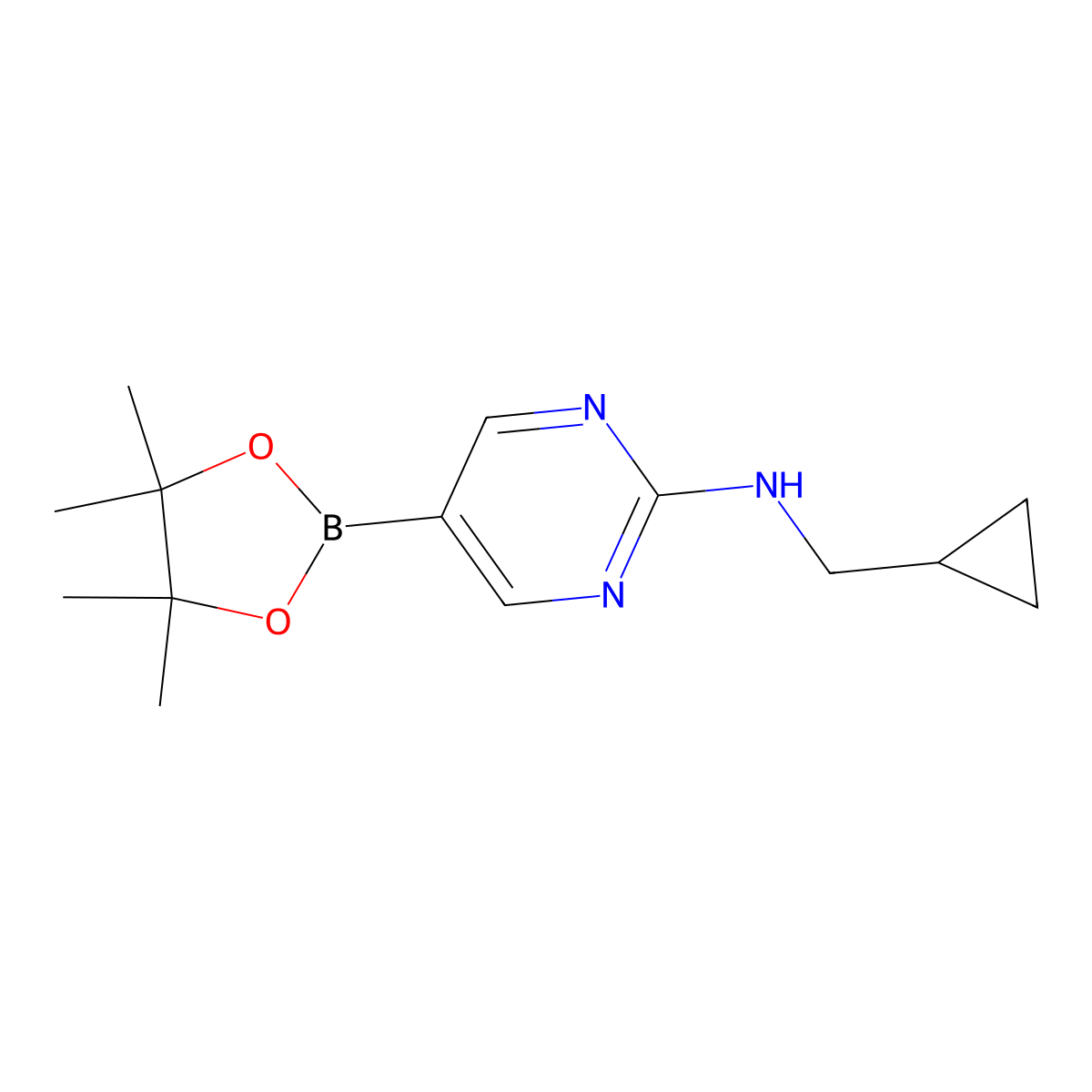 N-(cyclopropylmethyl)-5-(4,4,5,5-tetramethyl-1,3,2-dioxaborolan-2-yl)pyrimidin-2-amine molecular structure, CAS 2247432-79-5