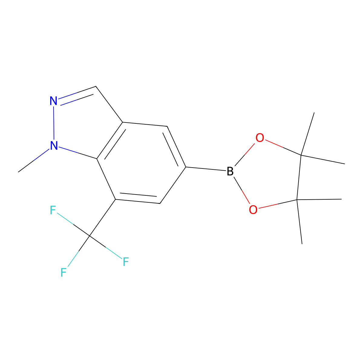 1-Methyl-5-(4,4,5,5-tetramethyl-1,3,2-dioxaborolan-2-yl)-7-(trifluoromethyl)-1H-indazole molecular structure, CAS 2247451-17-6