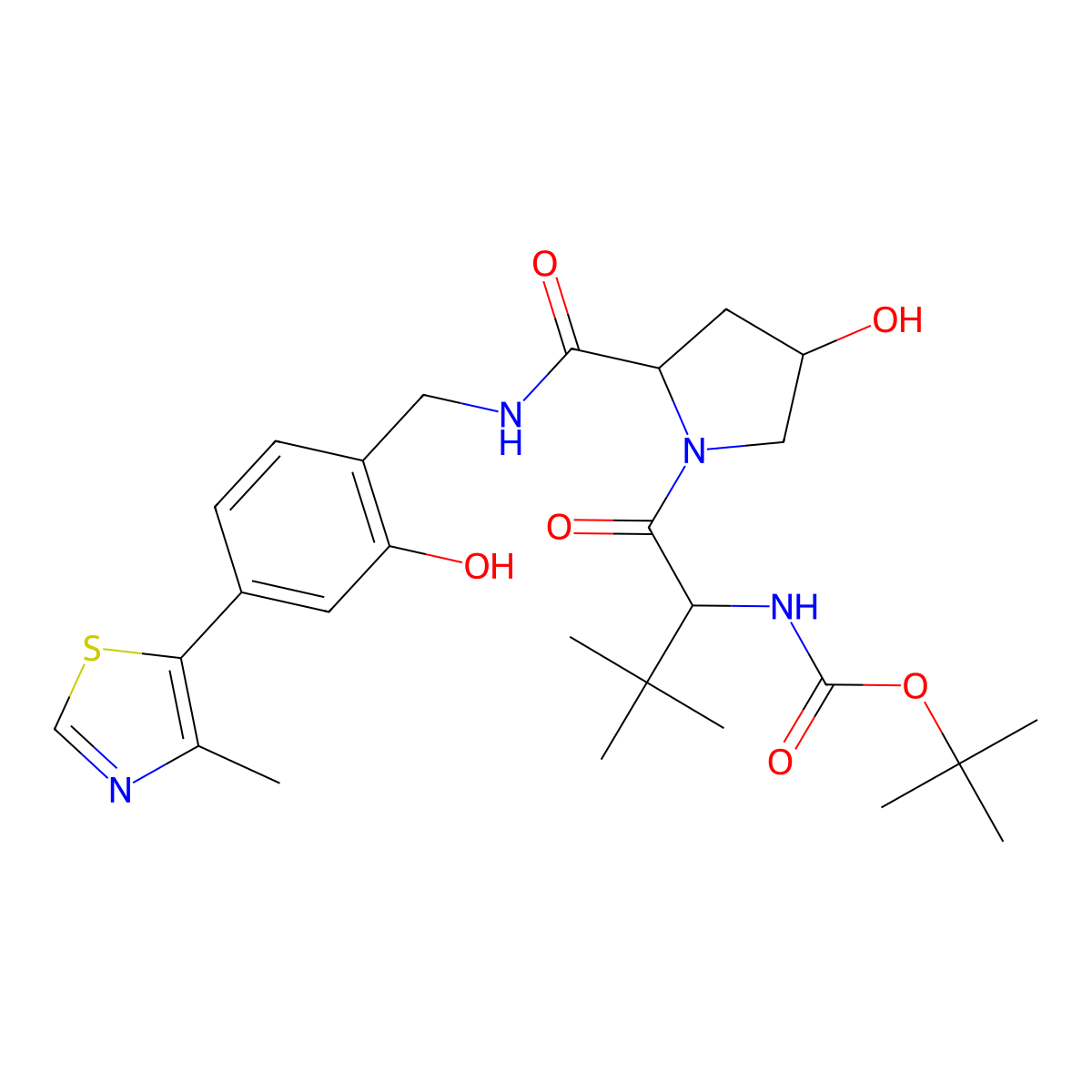 tert-butyl ((S)-1-((2S,4R)-4-hydroxy-2-((2-hydroxy-4-(4-methylthiazol-5-yl)benzyl)carbamoyl)pyrrolidin-1-yl)-3,3-dimethyl-1-oxobutan-2-yl)carbamate molecular structure, CAS 2247480-45-9