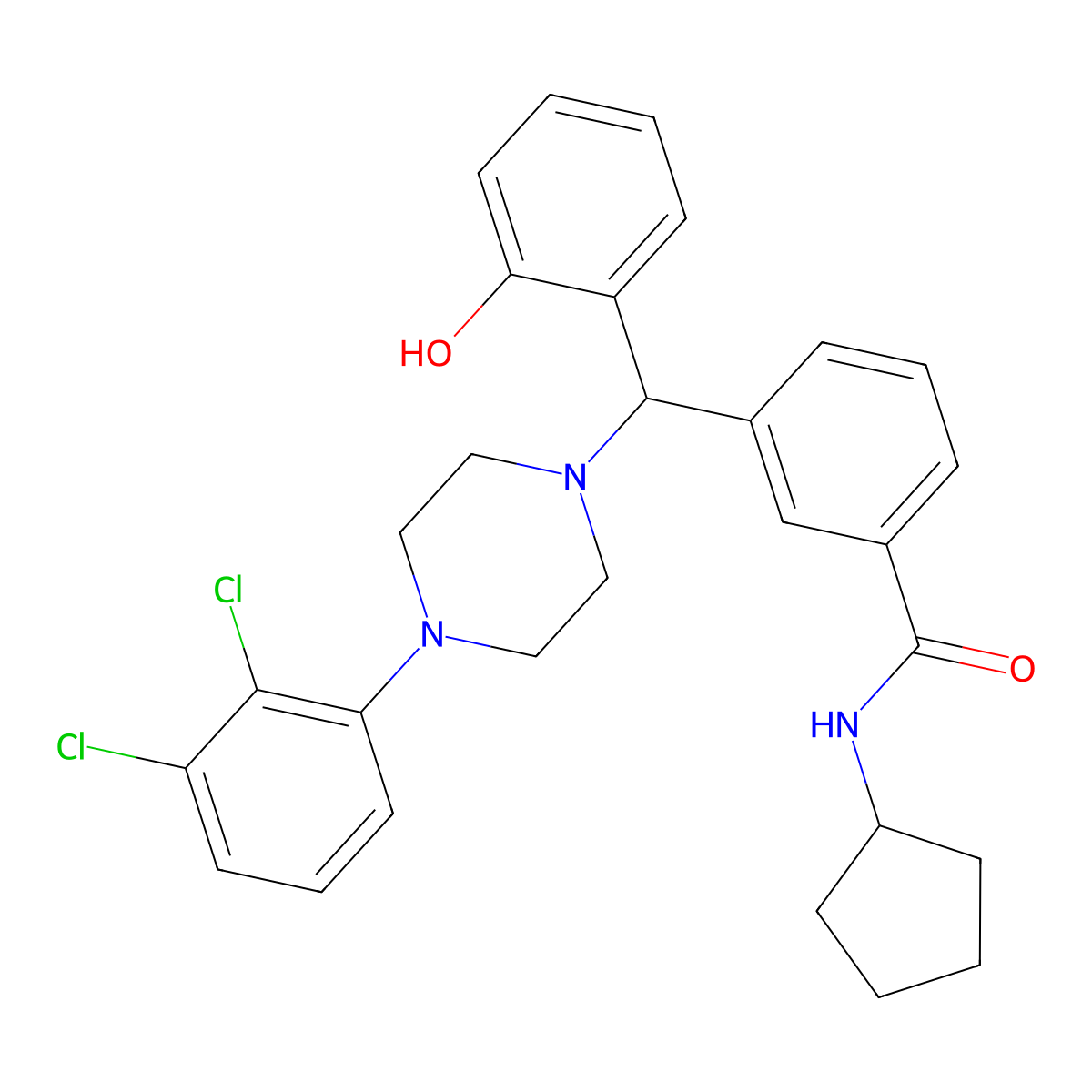 N-cyclopentyl-3-((4-(2,3-dichlorophenyl) piperazin-1-yl) (2-hydroxyphenyl) methyl) benzamide molecular structure, CAS 2247491-97-8