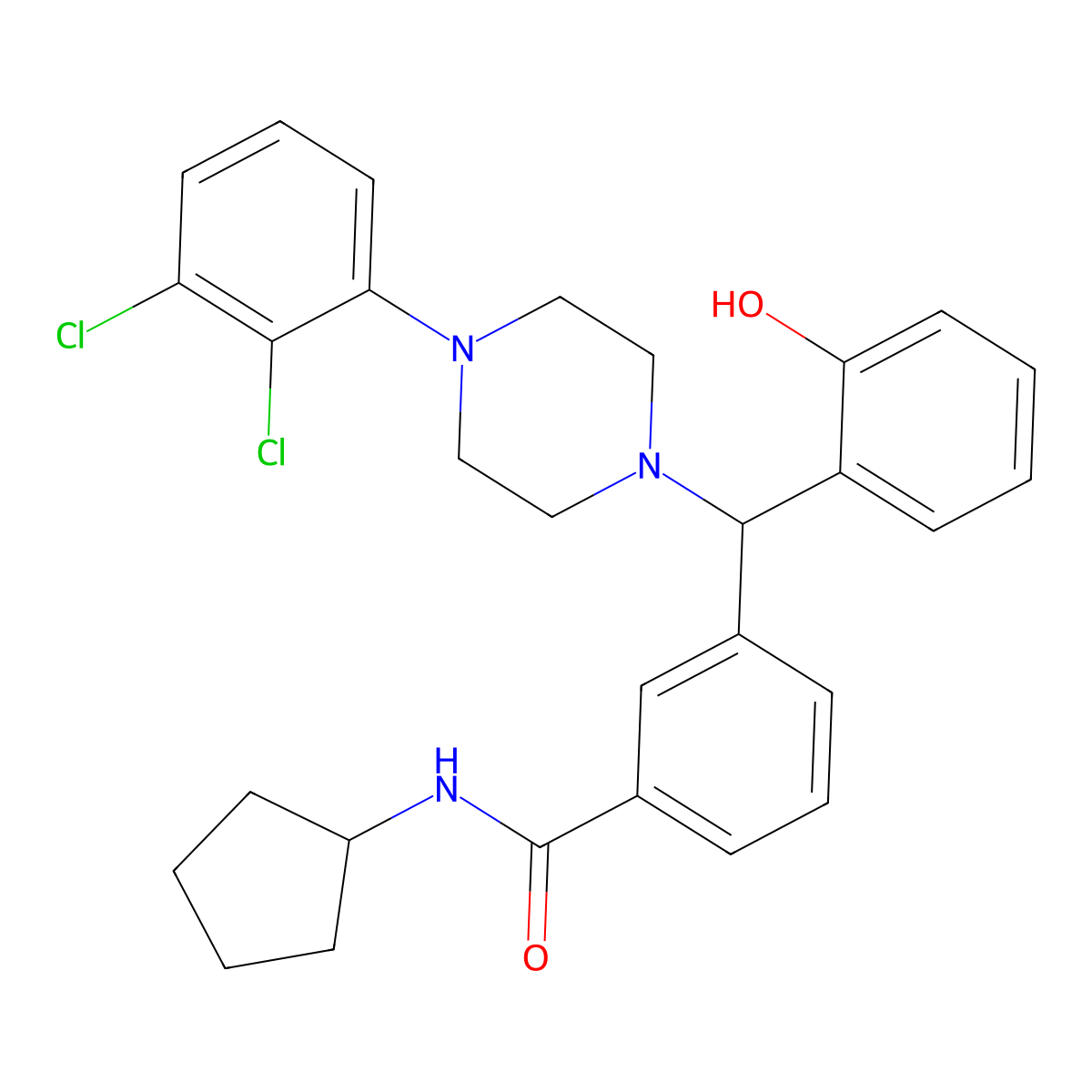 N-cyclopentyl-3-((4-(2,3-dichlorophenyl) piperazin-1-yl) (2-hydroxyphenyl) methyl) benzamide molecular structure, CAS 2247491-97-8