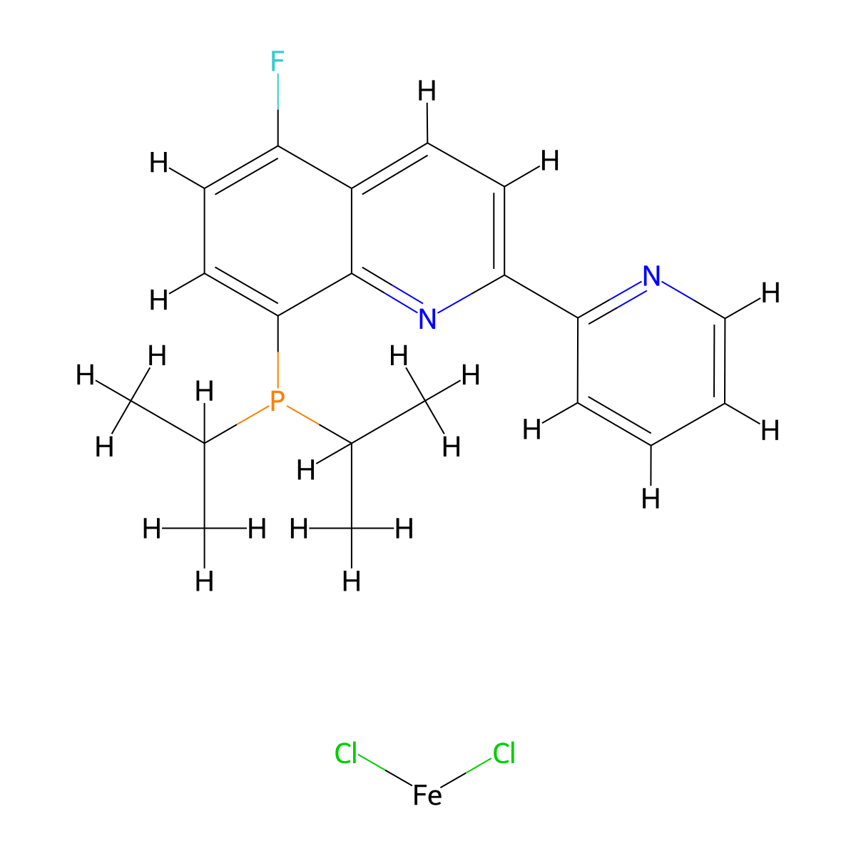 Dichloro[8-(diisopropylphosphino)-5-fluoro-2-(2-pyridinyl)quinoline]iron(II) molecular structure, CAS 2247605-87-2