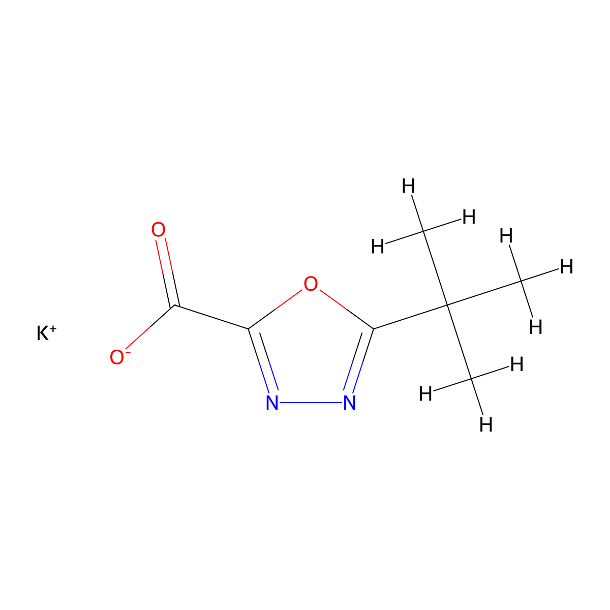 Potassium 5-tert-butyl-1,3,4-oxadiazole-2-carboxylate molecular structure, CAS 2247616-84-6