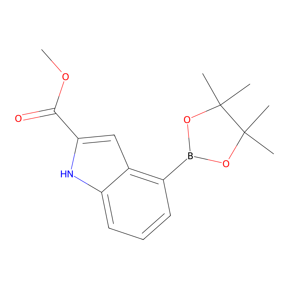 Methyl 4-(4,4,5,5-tetramethyl-1,3,2-dioxaborolan-2-yl)-1H-indole-2-carboxylate molecular structure, CAS 2247628-02-8