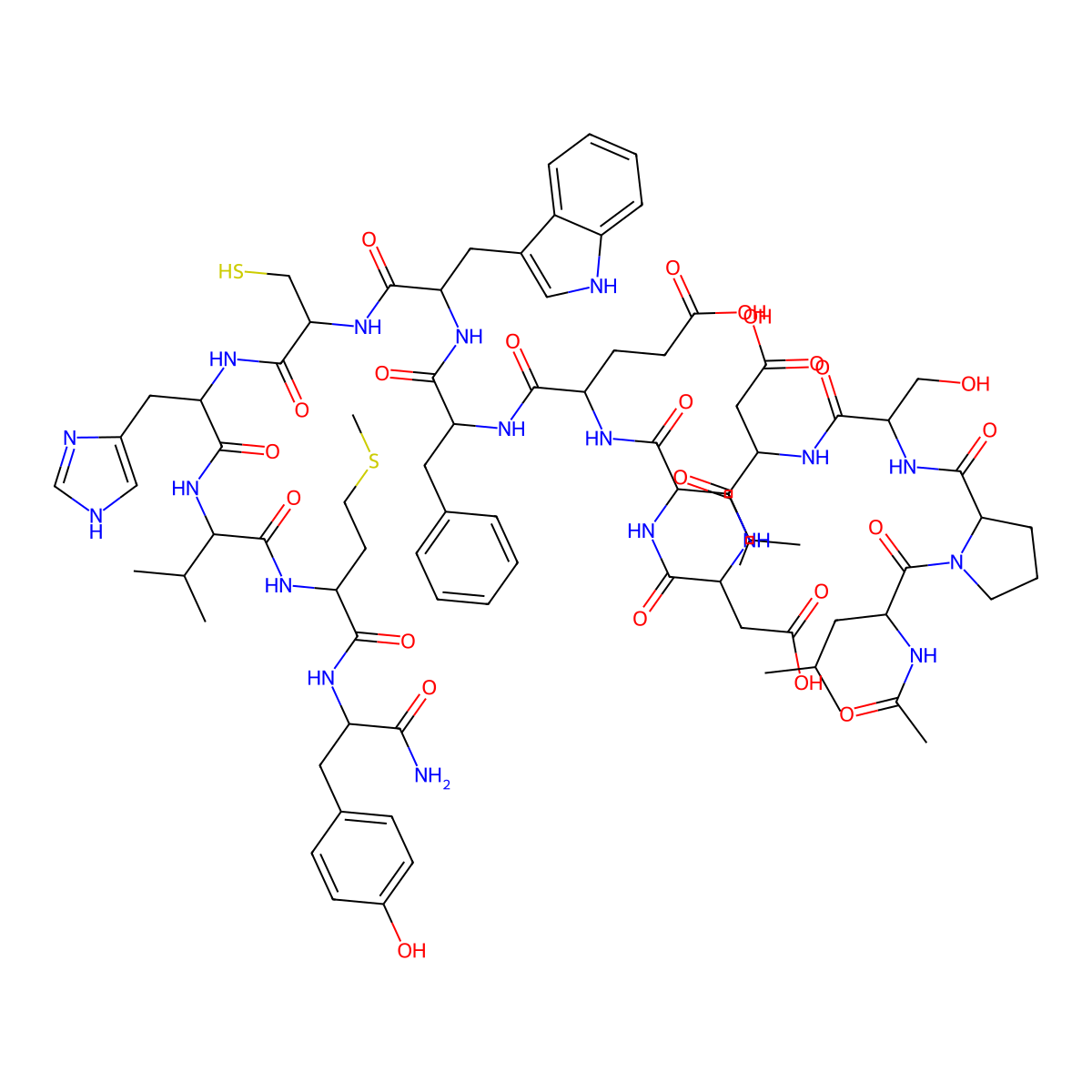 (4S)-4-[[(2S)-2-[[(2S)-2-[[(2S)-2-[[(2S)-2-[[(2S)-1-[(2S)-2-acetamido-4-methylpentanoyl]pyrrolidine-2-carbonyl]amino]-3-hydroxypropanoyl]amino]-3-carboxypropanoyl]amino]-3-carboxypropanoyl]amino]-4-methylpentanoyl]amino]-5-[[(2S)-1-[[(2S)-1-[[(2R)-1-[[(2S)-1-[[(2S)-1-[[(2S)-1-[[(2S)-1-amino-3-(4-hydroxyphenyl)-1-oxopropan-2-yl]amino]-4-methylsulfanyl-1-oxobutan-2-yl]amino]-3-methyl-1-oxobutan-2-yl]amino]-3-(1H-imidazol-4-yl)-1-oxopropan-2-yl]amino]-1-oxo-3-sulfanylpropan-2-yl]amino]-3-(1H-indol-3-yl)-1-oxopropan-2-yl]amino]-1-oxo-3-phenylpropan-2-yl]amino]-5-oxopentanoic acid molecular structure, CAS 2247635-23-8