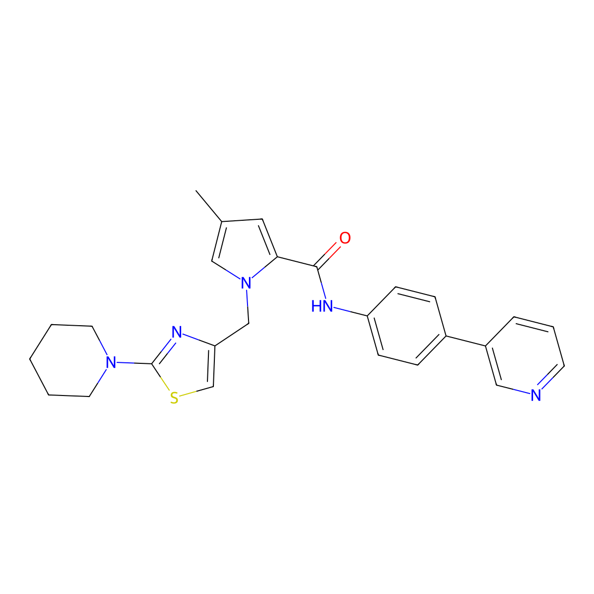 4-Methyl-1-((2-(piperidin-1-yl)thiazol-4-yl)methyl)-N-(4-(pyridin-3-yl)phenyl)-1H-pyrrole-2-carboxamide molecular structure, CAS 2247732-89-2