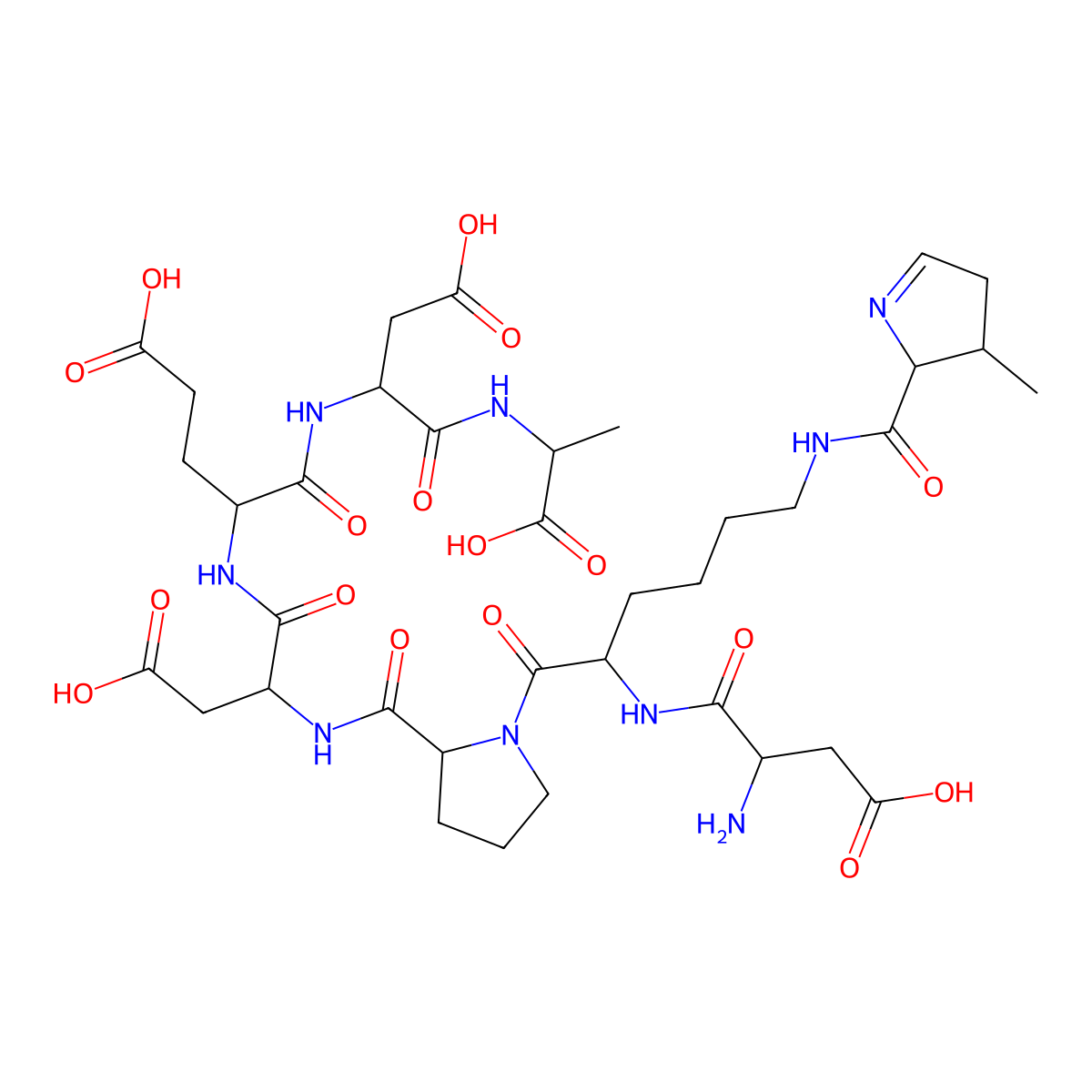 4-[[2-[[1-[2-[(2-amino-3-carboxypropanoyl)amino]-6-[(3-methyl-3,4-dihydro-2H-pyrrole-2-carbonyl)amino]hexanoyl]pyrrolidine-2-carbonyl]amino]-3-carboxypropanoyl]amino]-5-[[3-carboxy-1-(1-carboxyethylamino)-1-oxopropan-2-yl]amino]-5-oxopentanoic acid molecular structure, CAS 2247753-10-0