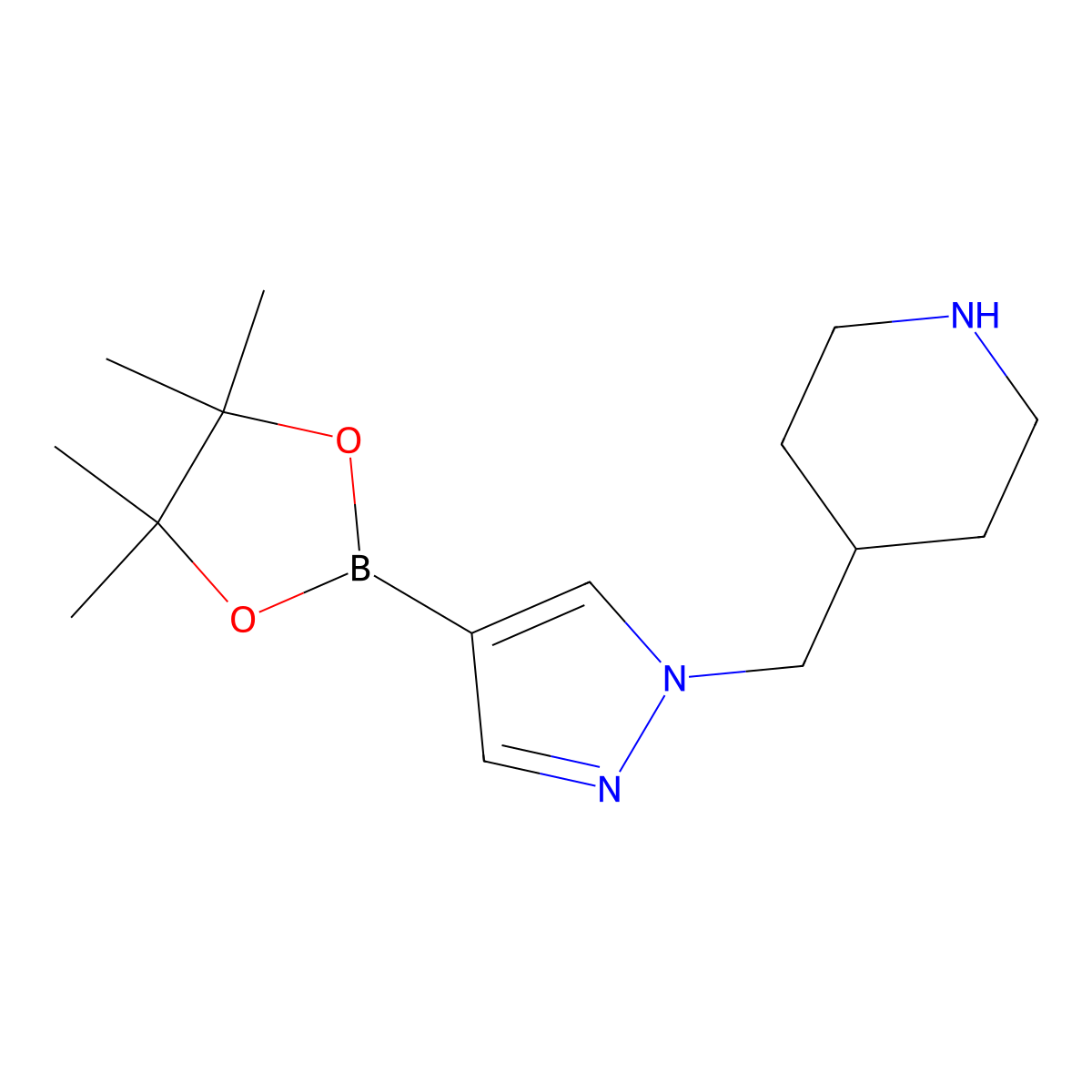 4-{[4-(4,4,5,5-tetramethyl-1,3,2-dioxaborolan-2-yl)-1H-pyrazol-1-yl]methyl}piperidine molecular structure, CAS 2247784-96-7
