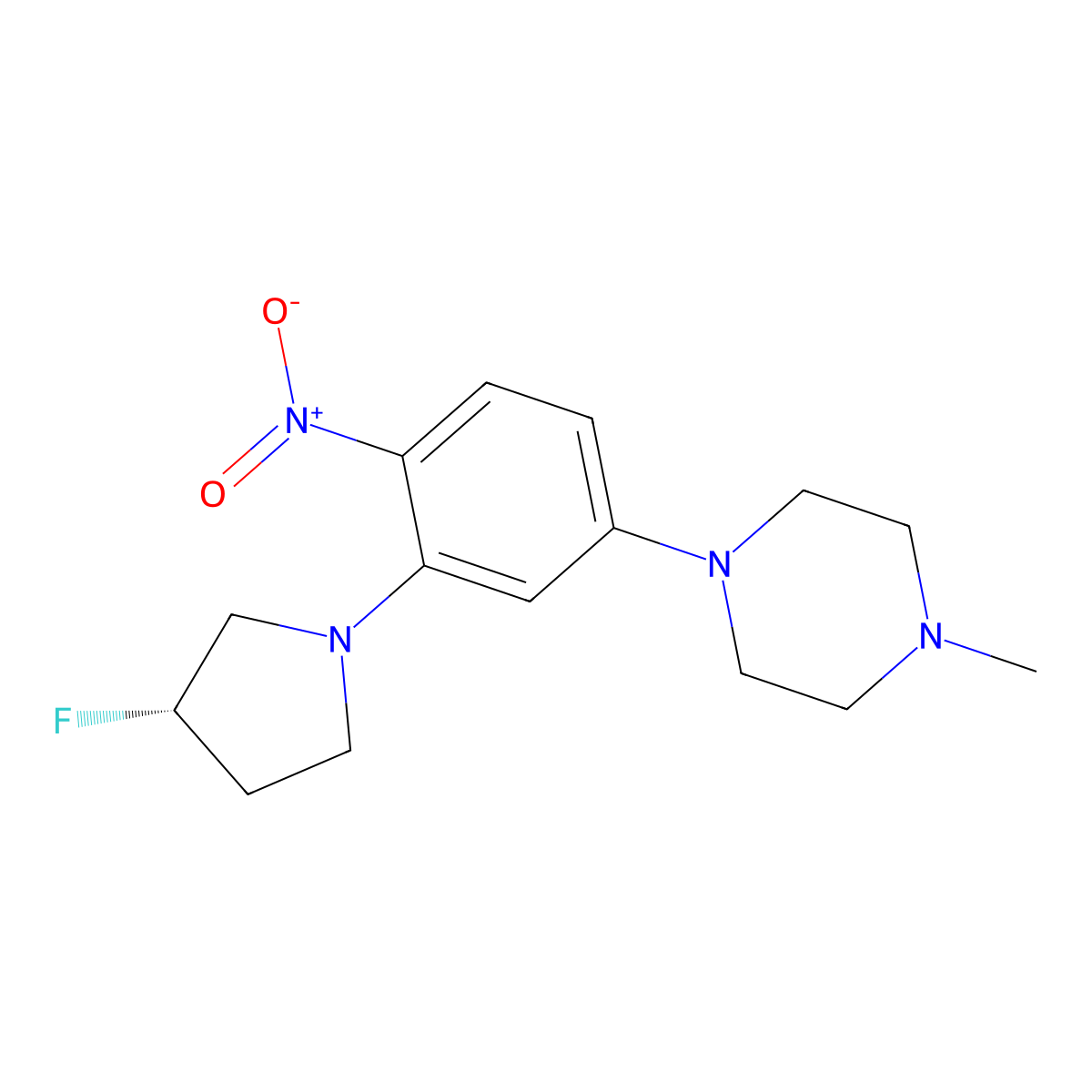 (S)-1-(3-(3-fluoropyrrolidin-1-yl)-4-nitrophenyl)-4-methylpiperazine molecular structure, CAS 2247844-73-9
