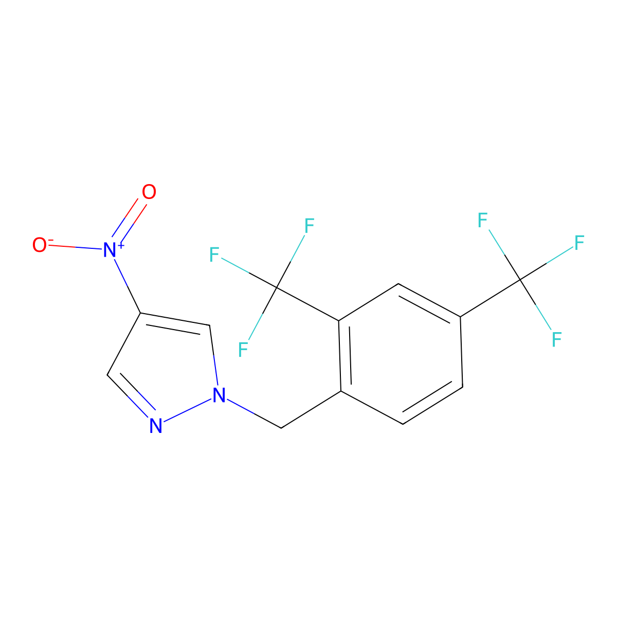 1-(2,4-bis(trifluoromethyl)benzyl)-4-nitro-1H-pyrazole molecular structure, CAS 2247849-65-4