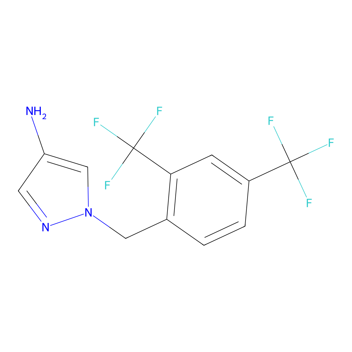 1-(2,4-bis(trifluoromethyl)benzyl)-1H-pyrazol-4-amine molecular structure, CAS 2247849-76-7