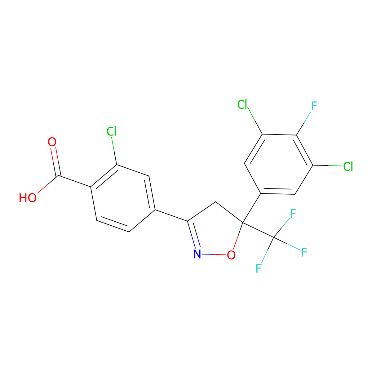 2-Chloro-4-(5-(3,5-dichloro-4-fluorophenyl)-5-(trifluoromethyl)-4,5-dihydroisoxazol-3-YL)benzoic acid molecular structure, CAS 2247902-48-1