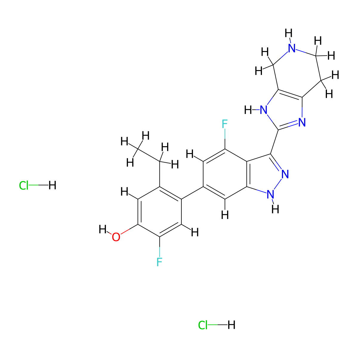 5-ethyl-2-fluoro-4-[4-fluoro-3-(4,5,6,7-tetrahydro-3H-imidazo[4,5-c]pyridin-2-yl)-1H-indazol-6-yl]phenol;dihydrochloride molecular structure, CAS 2247925-44-4