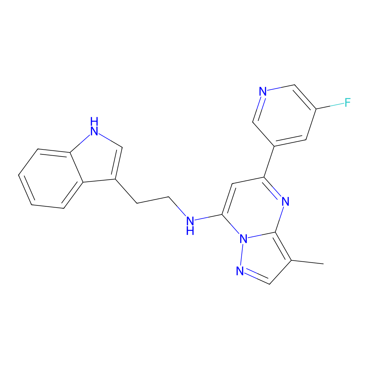 N-(2-(1H-indol-3-yl)ethyl)-5-(5-fluoropyridin-3-yl)-3-methylpyrazolo[1,5-a]pyrimidin-7-amine molecular structure, CAS 2247950-73-6