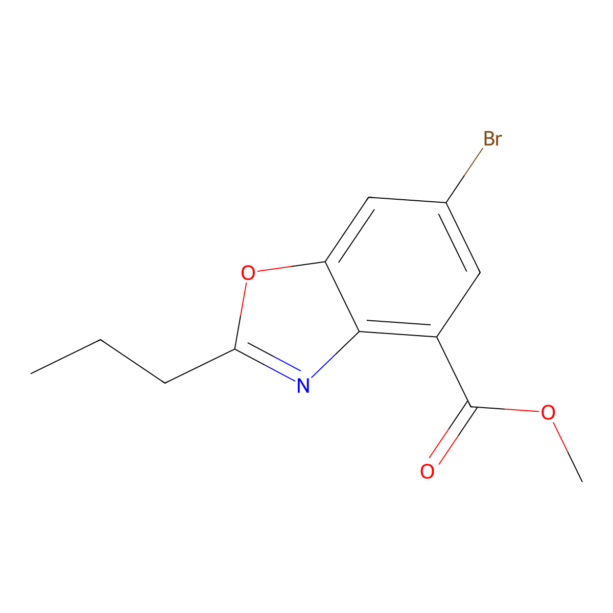 Methyl 6-bromo-2-propyl-1,3-benzoxazole-4-carboxylate molecular structure, CAS 2247974-31-6