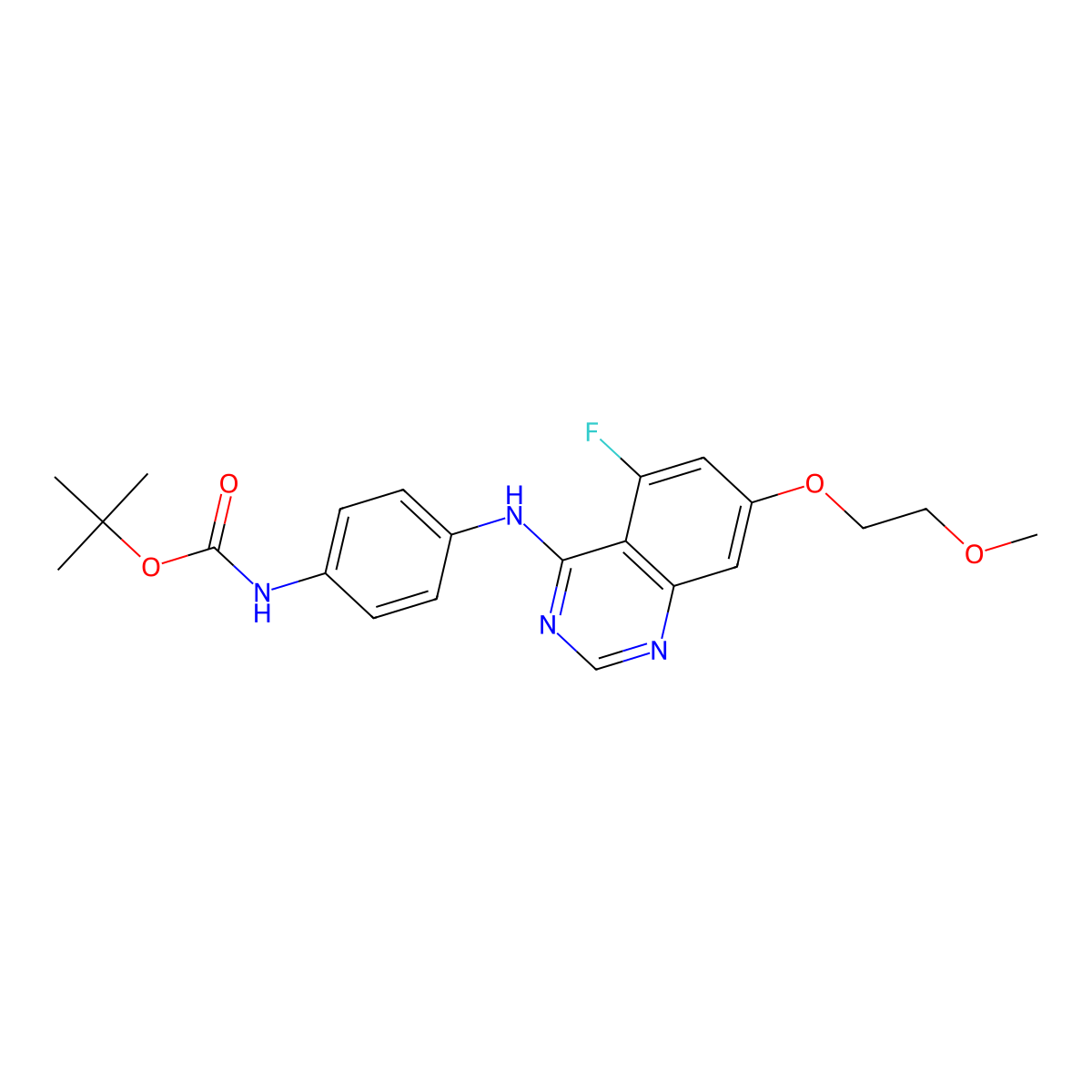 tert-Butyl (4-((5-fluoro-7-(2-methoxyethoxy)quinazolin-4-yl)amino)phenyl)carbamate molecular structure, CAS 2248003-87-2