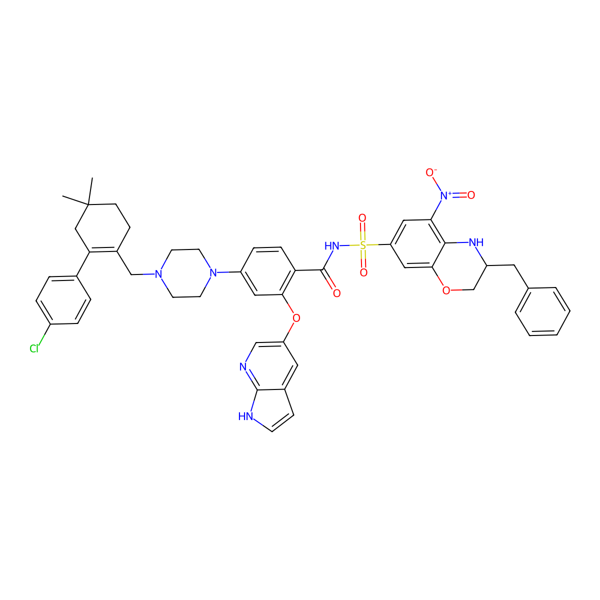 N-[[(3S)-3-benzyl-5-nitro-3,4-dihydro-2H-1,4-benzoxazin-7-yl]sulfonyl]-4-[4-[[2-(4-chlorophenyl)-4,4-dimethylcyclohexen-1-yl]methyl]piperazin-1-yl]-2-(1H-pyrrolo[2,3-b]pyridin-5-yloxy)benzamide molecular structure, CAS 2248046-39-9