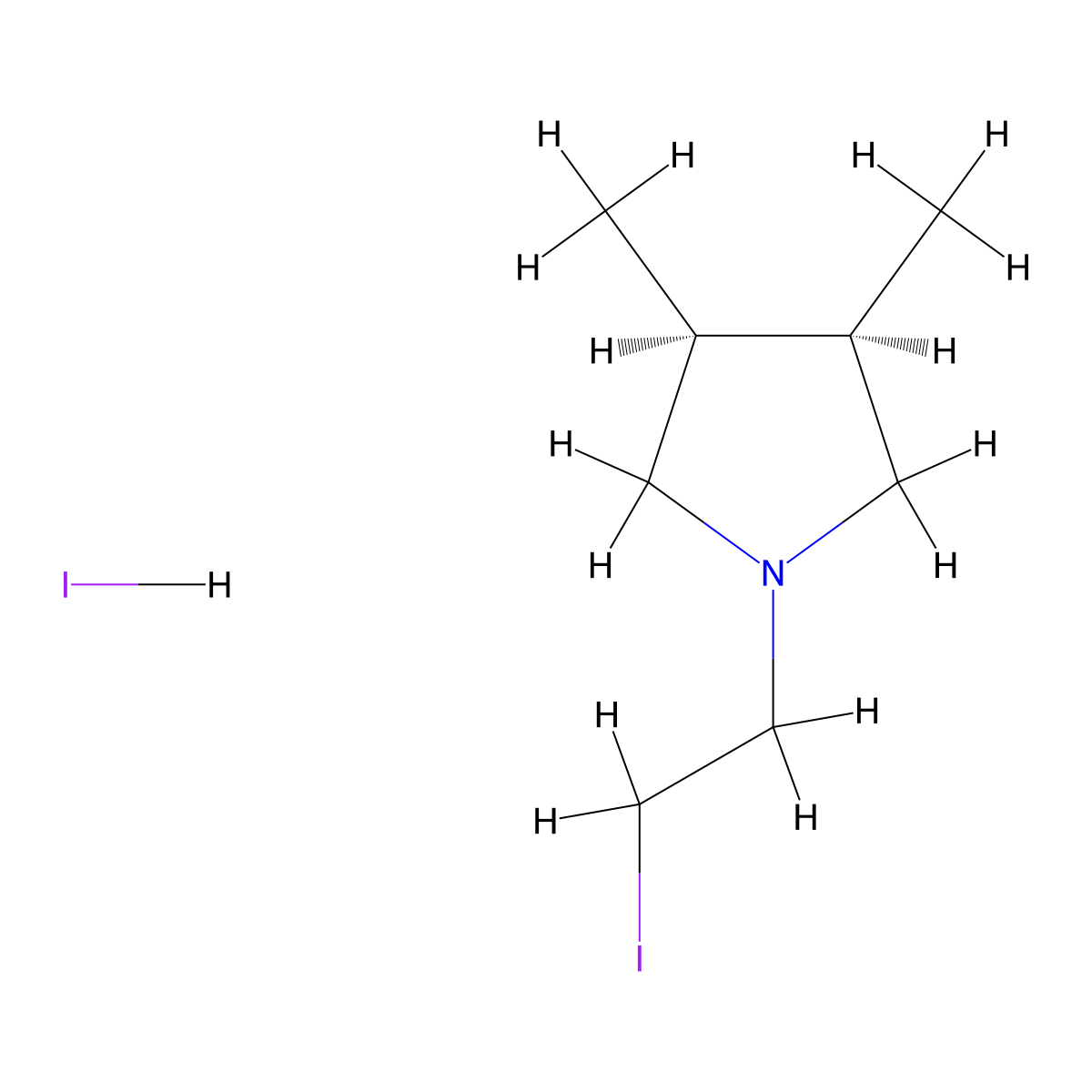 (3R,4S)-1-(2-iodoethyl)-3,4-dimethylpyrrolidinehydroiodide,cis molecular structure, CAS 2248209-29-0