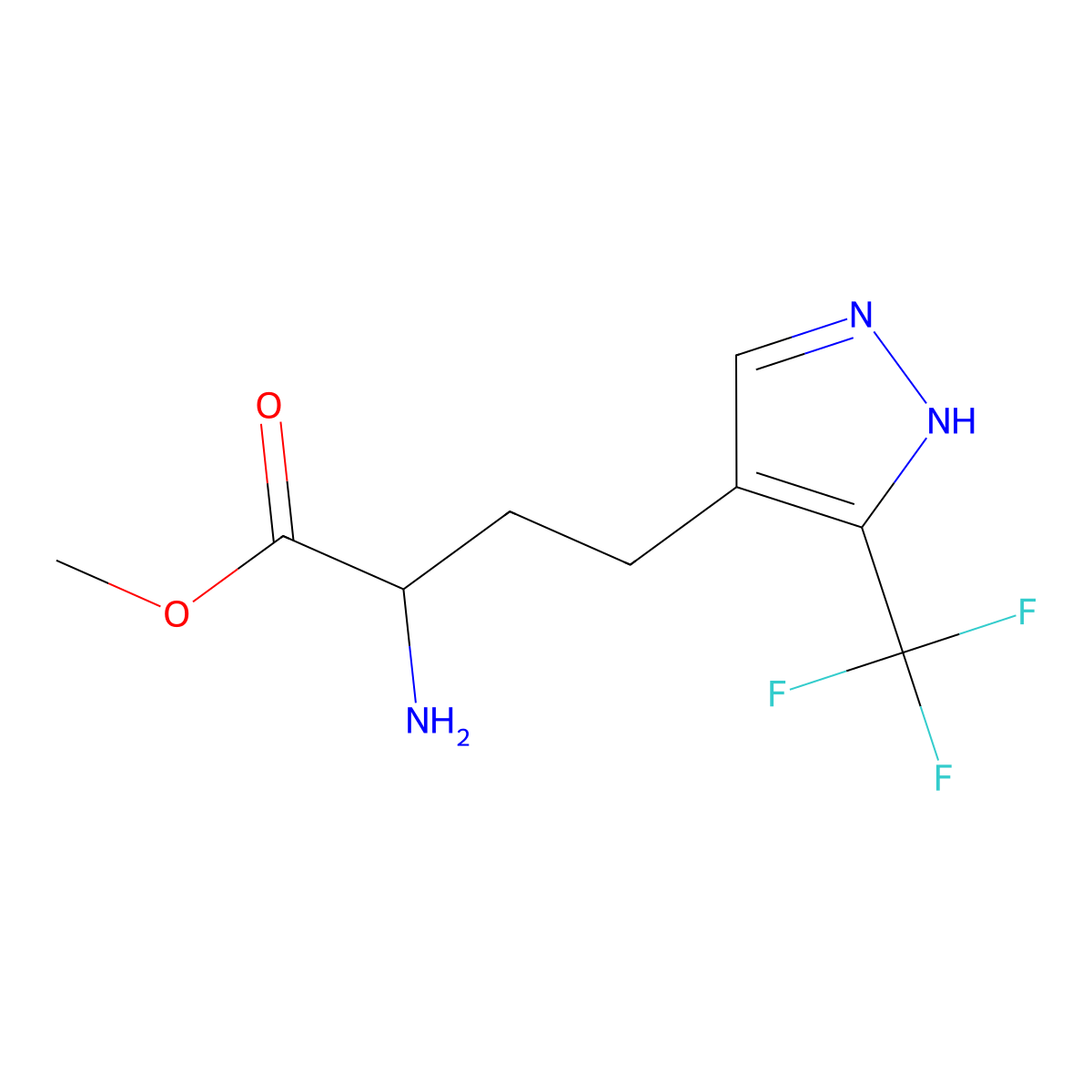 methyl 2-amino-4-[3-(trifluoromethyl)-1H-pyrazol-4-yl]butanoate molecular structure, CAS 2248256-97-3