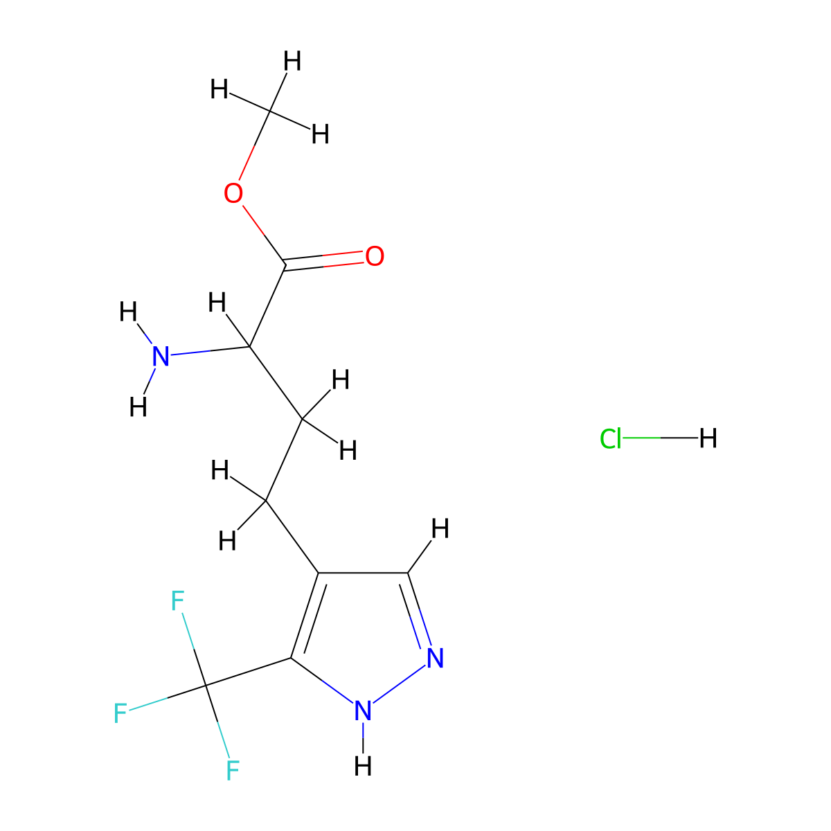 methyl 2-amino-4-(3-(trifluoromethyl)-1H-pyrazol-4-yl)butanoate hydrochloride molecular structure, CAS 2248256-98-4