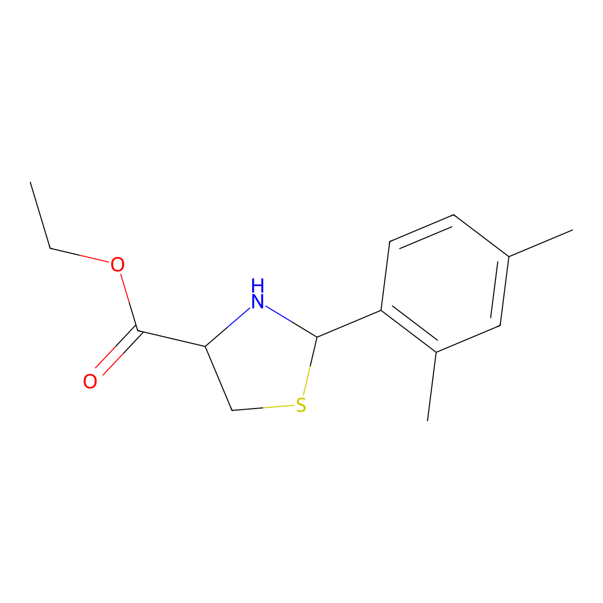 Ethyl 2-(2,4-dimethylphenyl)-1,3-thiazolidine-4-carboxylate molecular structure, CAS 2248257-29-4