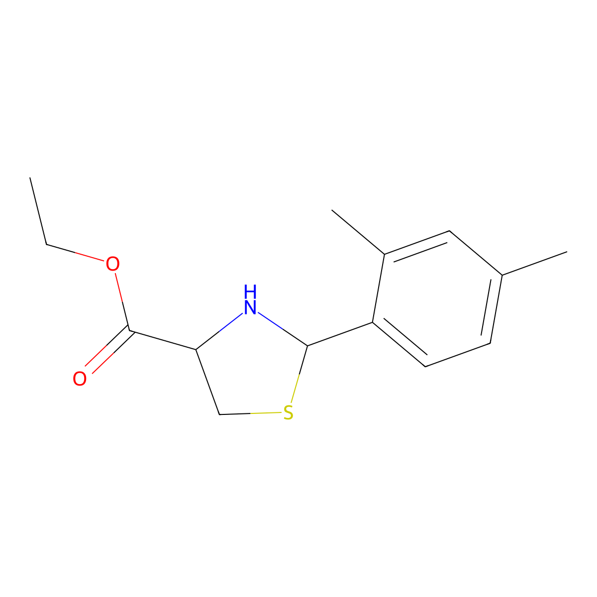 Ethyl 2-(2,4-dimethylphenyl)-1,3-thiazolidine-4-carboxylate molecular structure, CAS 2248257-29-4