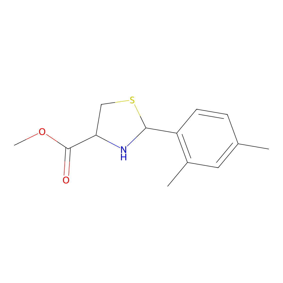 Methyl 2-(2,4-dimethylphenyl)-1,3-thiazolidine-4-carboxylate molecular structure, CAS 2248257-81-8