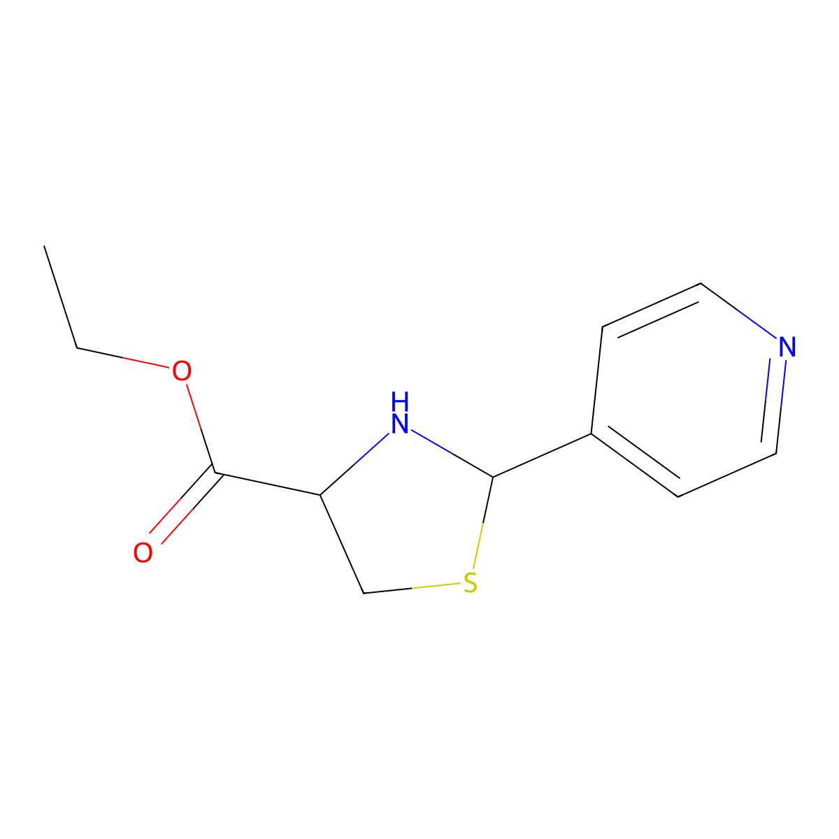 Ethyl 2-(pyridin-4-yl)-1,3-thiazolidine-4-carboxylate molecular structure, CAS 2248257-89-6
