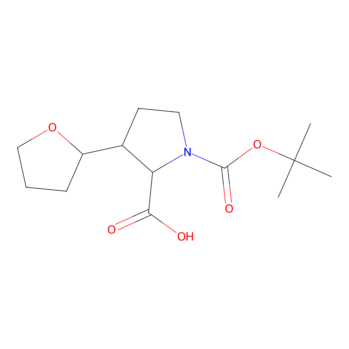 1-[(Tert-butoxy)carbonyl]-3-(oxolan-2-yl)pyrrolidine-2-carboxylic acid molecular structure, CAS 2248257-98-7