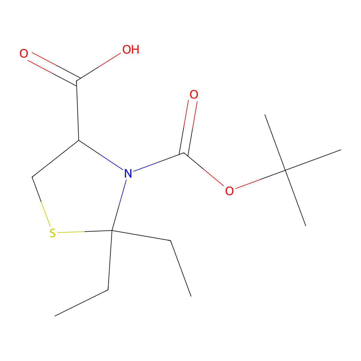 3-[(Tert-butoxy)carbonyl]-2,2-diethyl-1,3-thiazolidine-4-carboxylic acid molecular structure, CAS 2248258-02-6