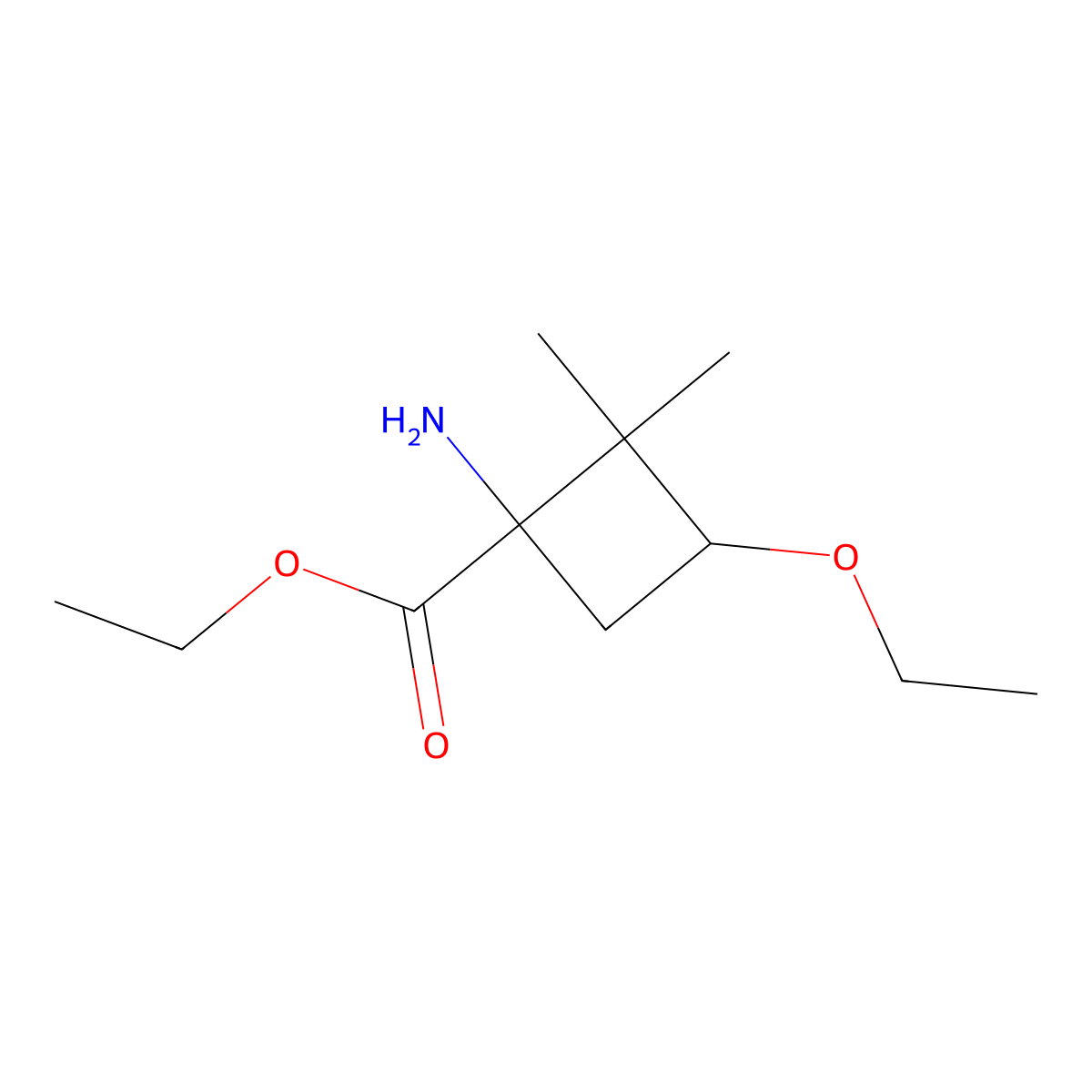Ethyl 1-amino-3-ethoxy-2,2-dimethylcyclobutane-1-carboxylate molecular structure, CAS 2248258-91-3