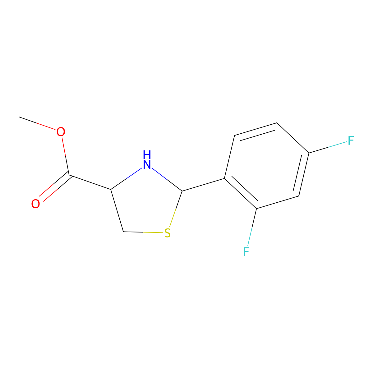 Methyl 2-(2,4-difluorophenyl)-1,3-thiazolidine-4-carboxylate molecular structure, CAS 2248259-79-0