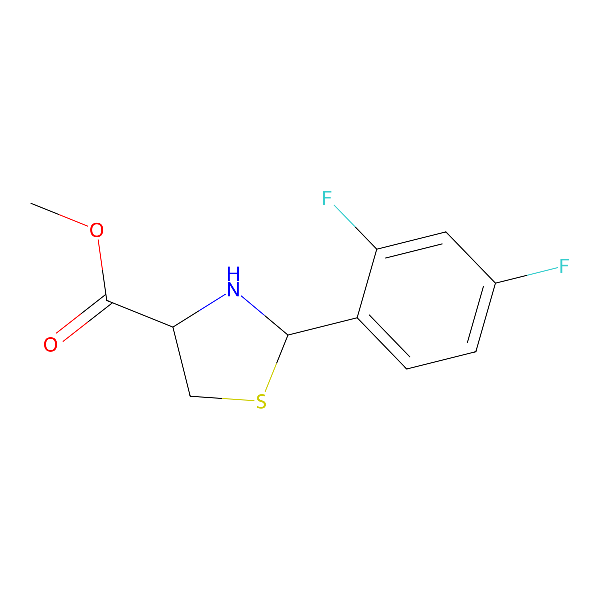 Methyl 2-(2,4-difluorophenyl)-1,3-thiazolidine-4-carboxylate molecular structure, CAS 2248259-79-0