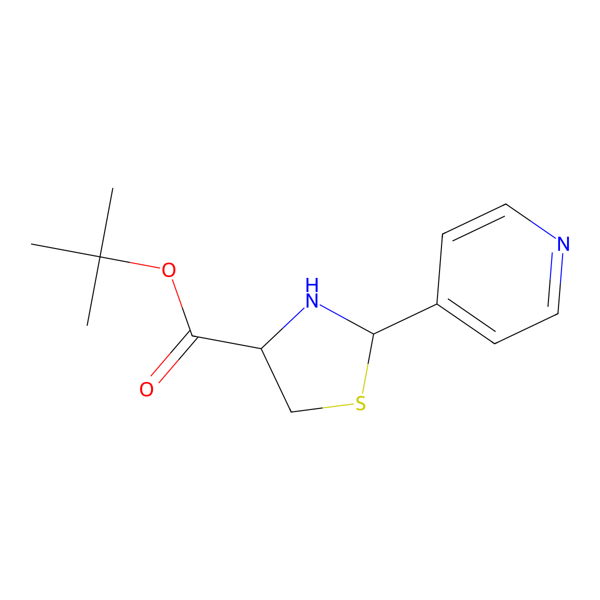 Tert-butyl 2-(pyridin-4-yl)-1,3-thiazolidine-4-carboxylate molecular structure, CAS 2248260-84-4