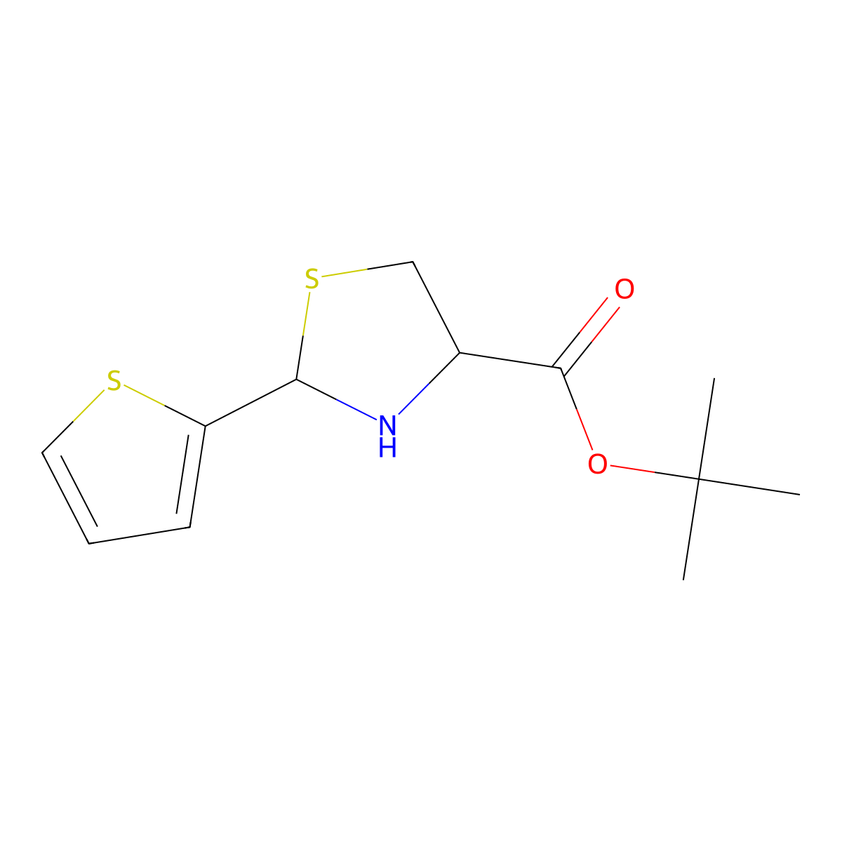 Tert-butyl 2-(thiophen-2-yl)-1,3-thiazolidine-4-carboxylate molecular structure, CAS 2248261-85-8