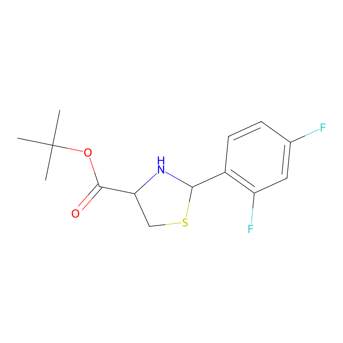 Tert-butyl 2-(2,4-difluorophenyl)-1,3-thiazolidine-4-carboxylate molecular structure, CAS 2248266-58-0