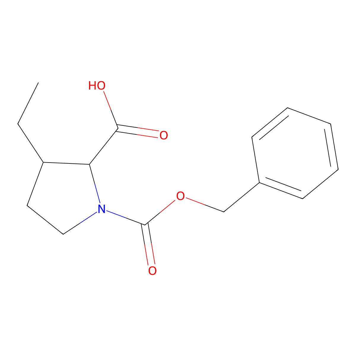 1-[(Benzyloxy)carbonyl]-3-ethylpyrrolidine-2-carboxylic acid molecular structure, CAS 2248266-76-2