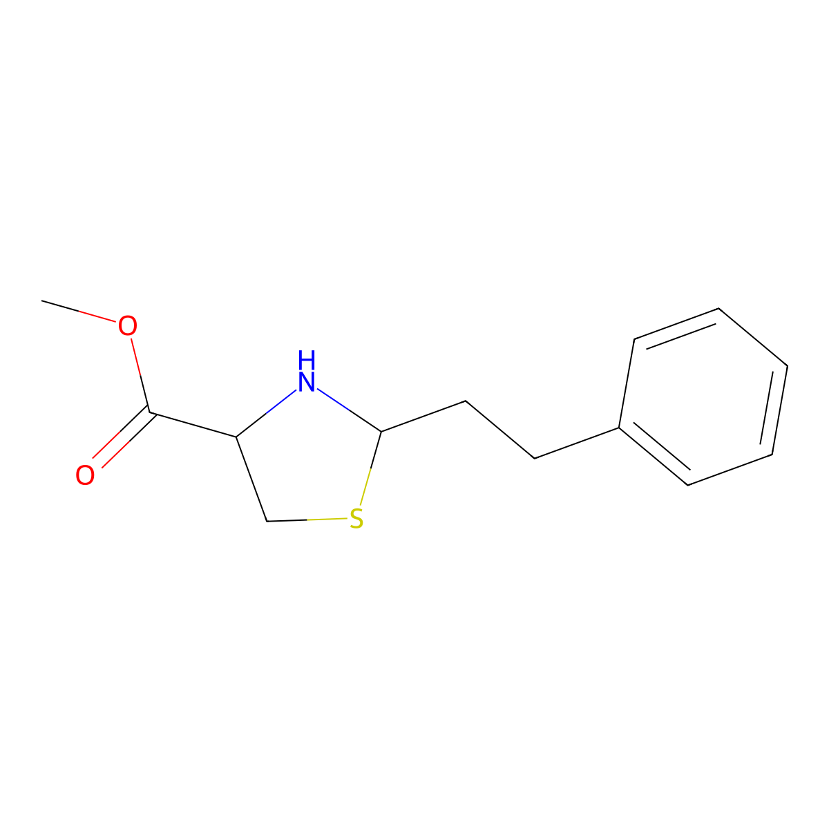 Methyl 2-(2-phenylethyl)-1,3-thiazolidine-4-carboxylate molecular structure, CAS 2248267-27-6