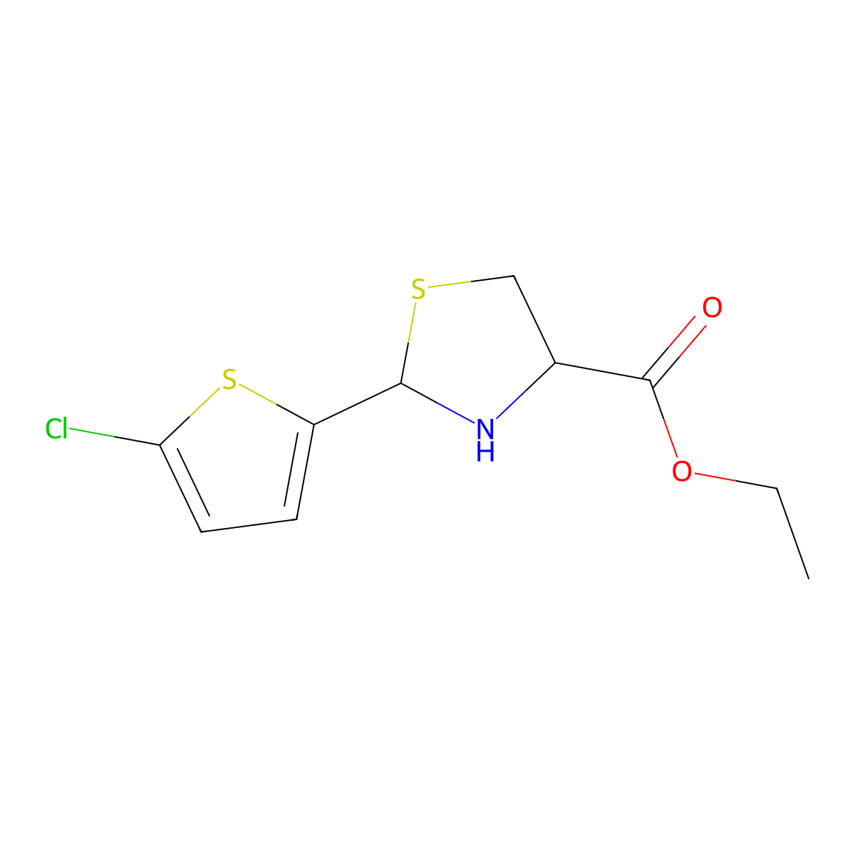 Ethyl 2-(5-chlorothiophen-2-yl)-1,3-thiazolidine-4-carboxylate molecular structure, CAS 2248267-38-9