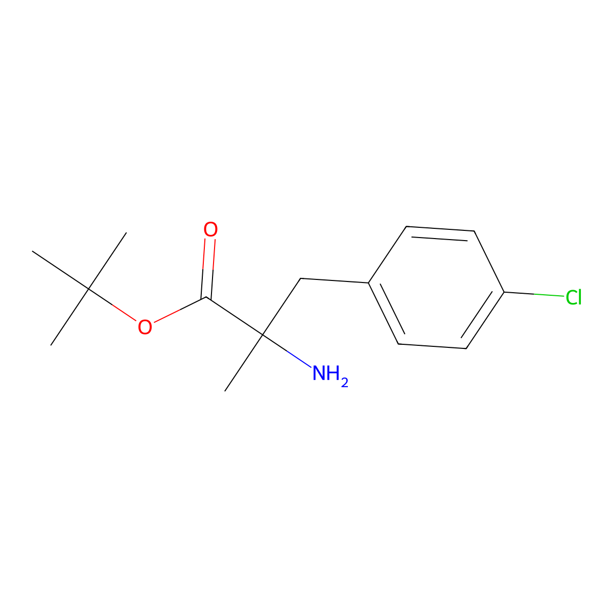 Tert-butyl 2-amino-3-(4-chlorophenyl)-2-methylpropanoate molecular structure, CAS 2248268-05-3
