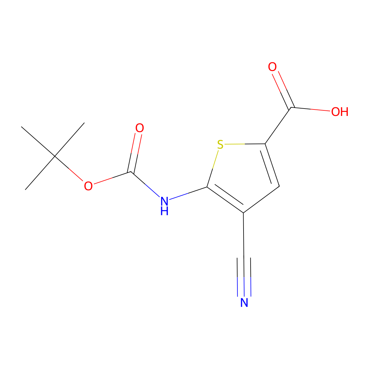 4-Cyano-5-[[(1,1-dimethylethoxy)carbonyl]amino]-2-thiophenecarboxylic acid molecular structure, CAS 2248268-84-8
