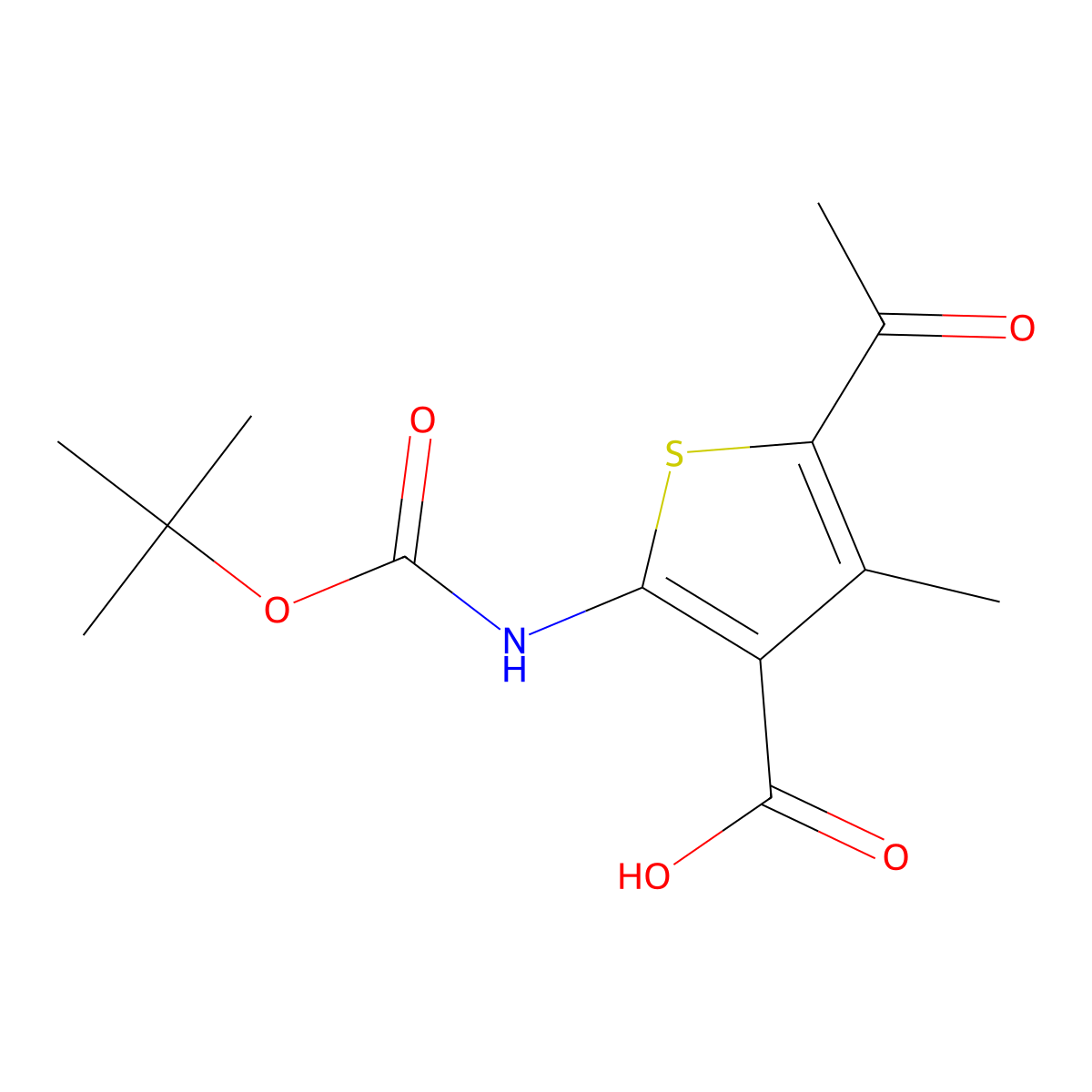 5-Acetyl-2-{[(tert-butoxy)carbonyl]amino}-4-methylthiophene-3-carboxylic acid molecular structure, CAS 2248269-68-1