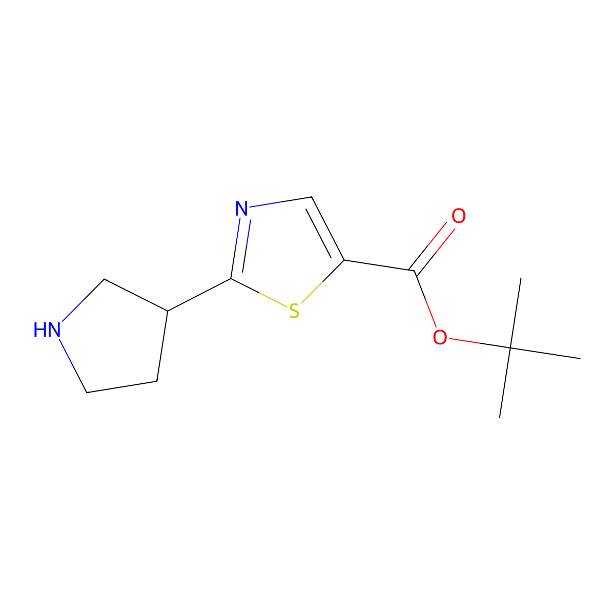 Tert-butyl 2-(pyrrolidin-3-yl)-1,3-thiazole-5-carboxylate molecular structure, CAS 2248271-03-4