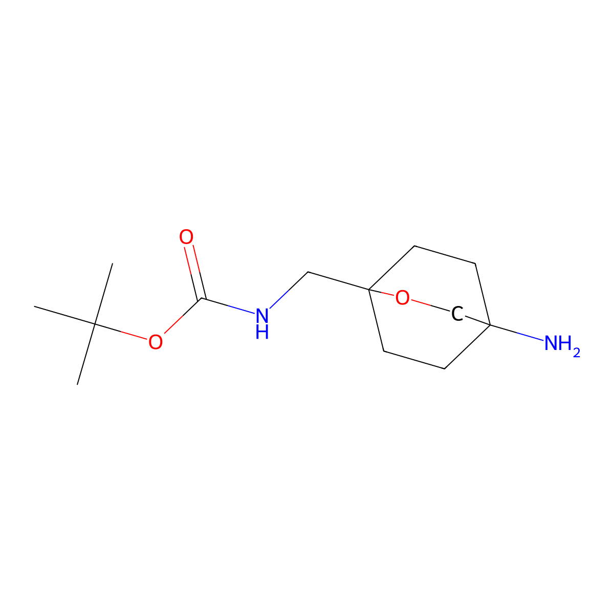 tert-butyl N-((4-amino-2-oxabicyclo(2.2.2)octan-1-yl)methyl)carbamate molecular structure, CAS 2248271-11-4