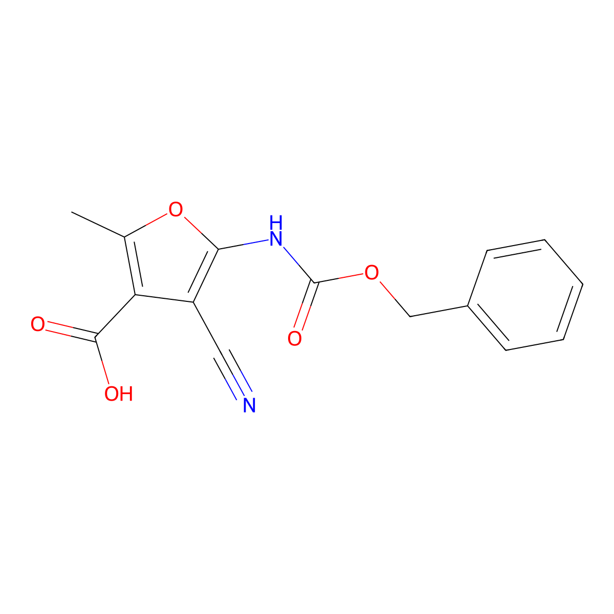 5-{[(Benzyloxy)carbonyl]amino}-4-cyano-2-methylfuran-3-carboxylic acid molecular structure, CAS 2248271-84-1