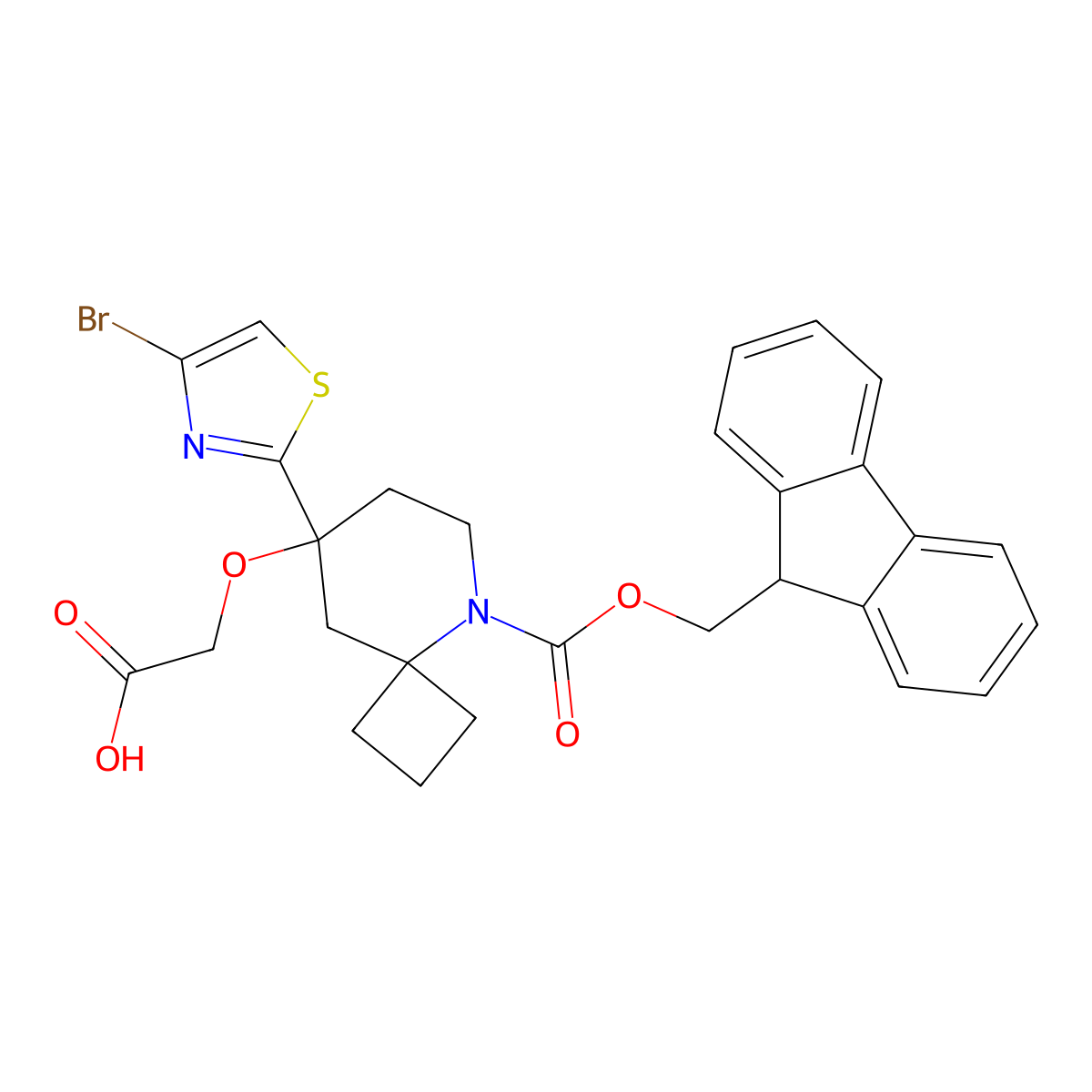 2-[[8-(4-Bromo-1,3-thiazol-2-yl)-5-(9H-fluoren-9-ylmethoxycarbonyl)-5-azaspiro[3.5]nonan-8-yl]oxy]acetic acid molecular structure, CAS 2248274-58-8
