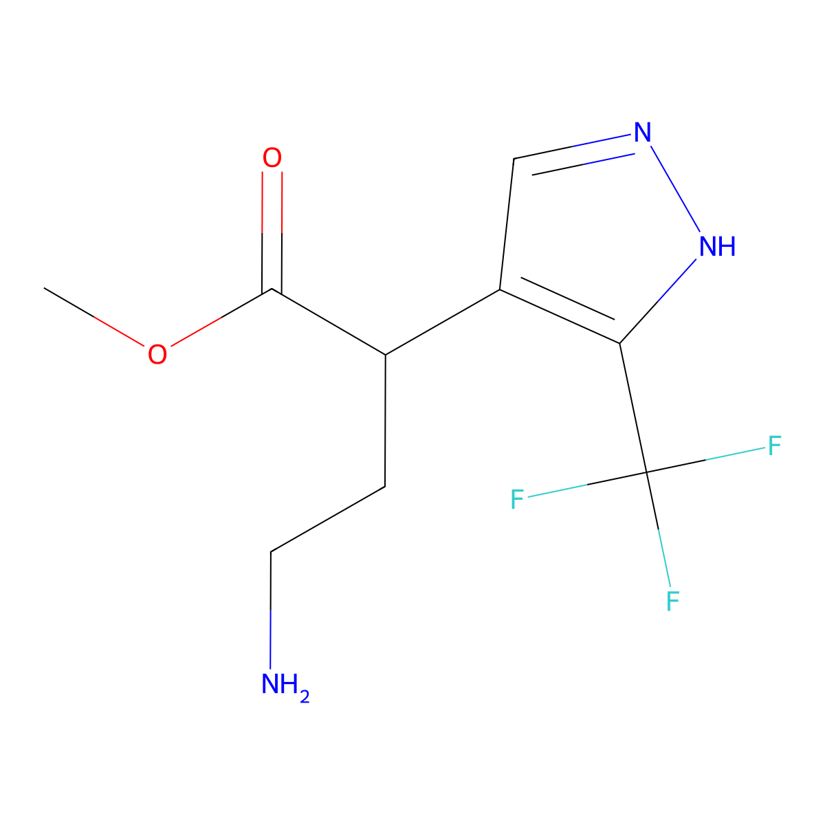 methyl 4-amino-2-[3-(trifluoromethyl)-1H-pyrazol-4-yl]butanoate molecular structure, CAS 2248276-36-8