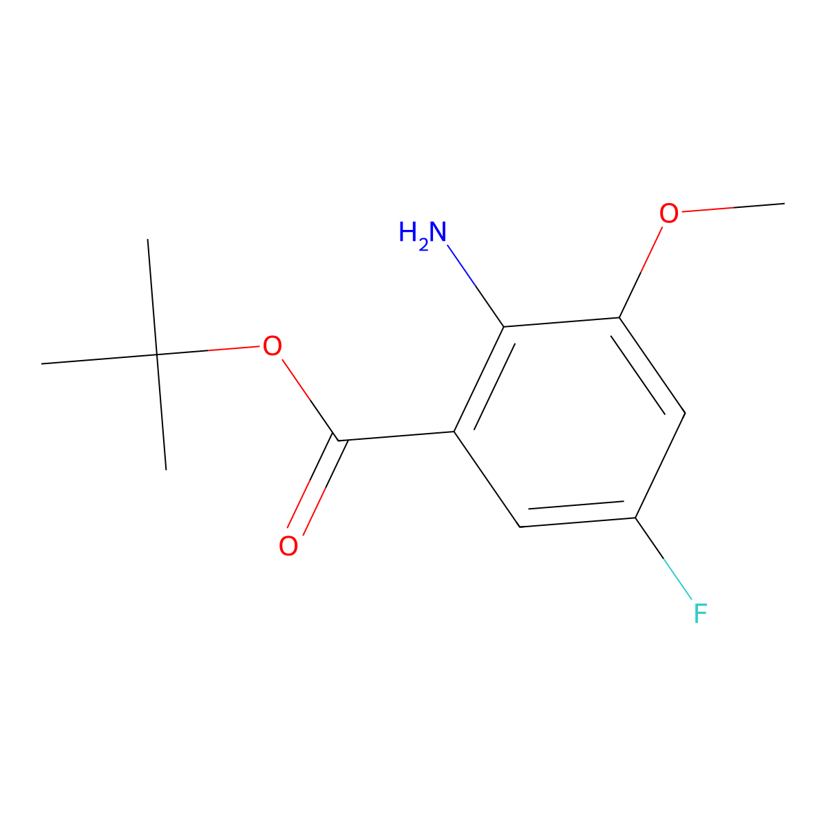 Tert-butyl 2-amino-5-fluoro-3-methoxybenzoate molecular structure, CAS 2248279-47-0