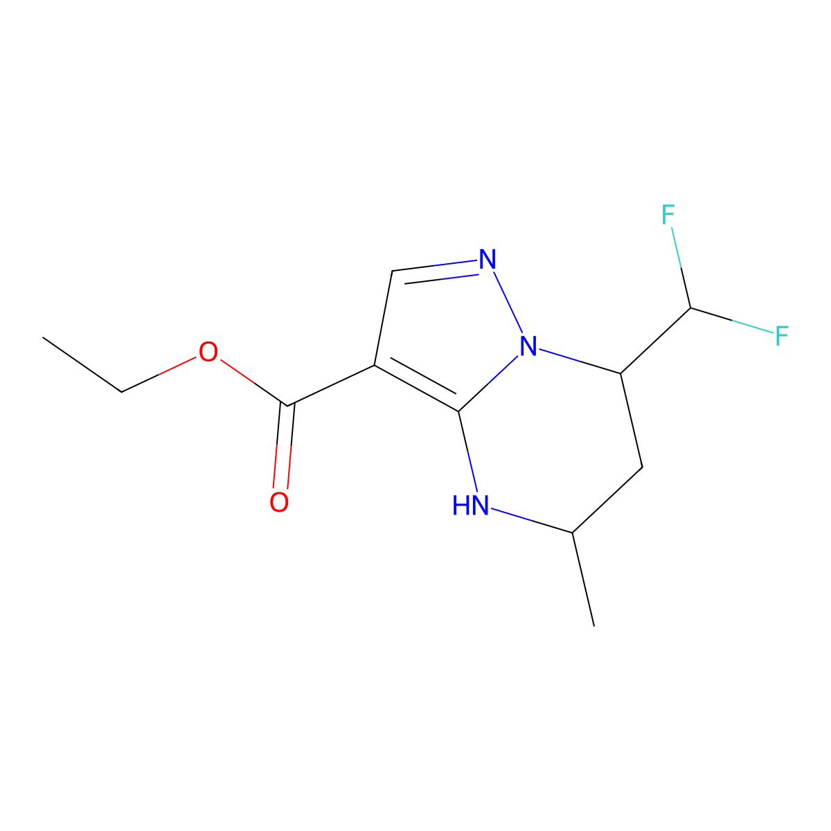rac-ethyl (5R,7R)-7-(difluoromethyl)-5-methyl-4H,5H,6H,7H-pyrazolo[1,5-a]pyrimidine-3-carboxylate molecular structure, CAS 2248279-89-0