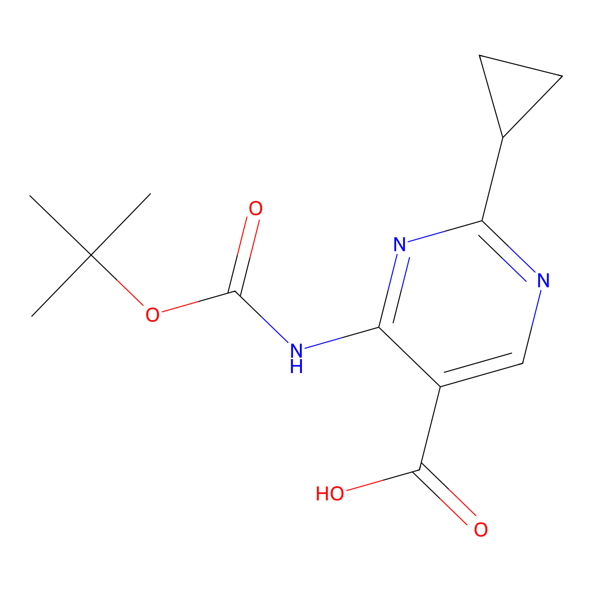 4-{[(Tert-butoxy)carbonyl]amino}-2-cyclopropylpyrimidine-5-carboxylic acid molecular structure, CAS 2248280-50-2